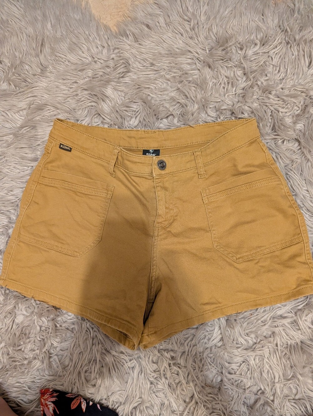 Kuhl Women's Mustard Yellow Patch-Pocket Jean Shorts